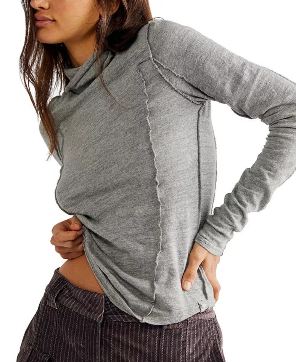 Women's Size M Gray Free People Everyday Layering Cotton Knit Top Long Sleeve
